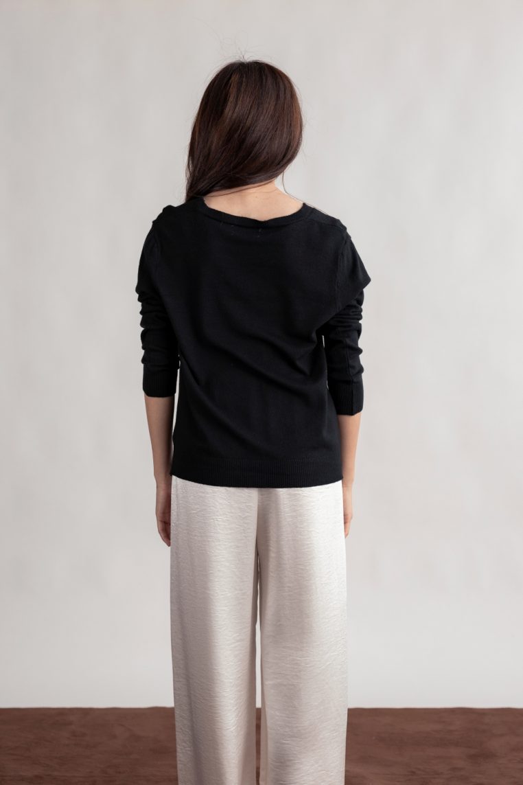 Basic V Neck Cardigan - Black - Image 6