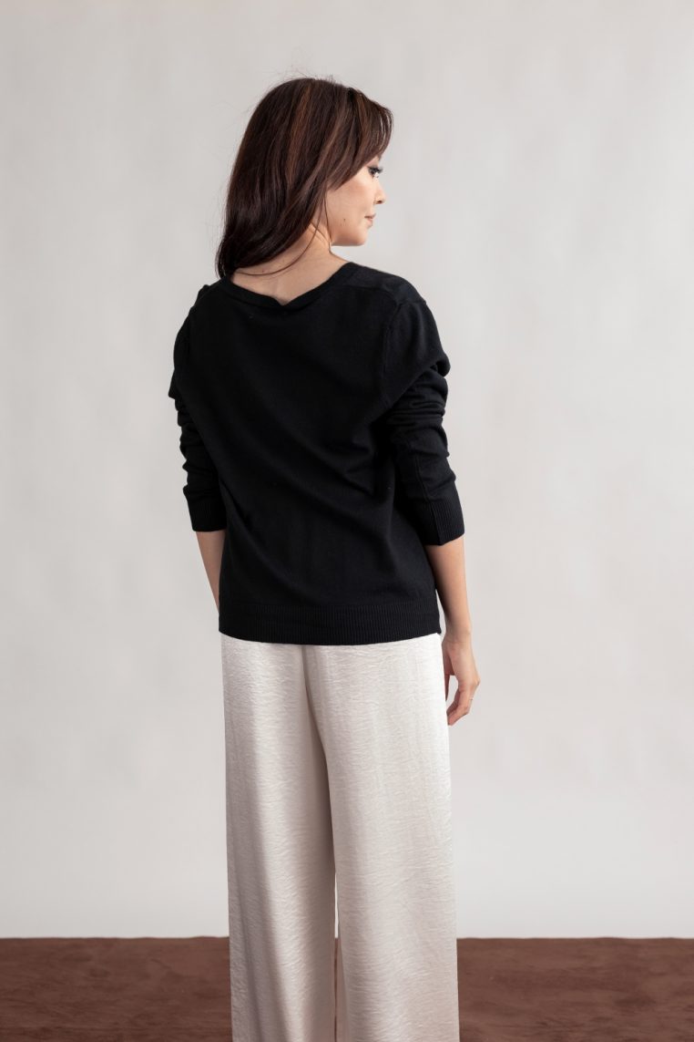 Basic V Neck Cardigan - Black - Image 7
