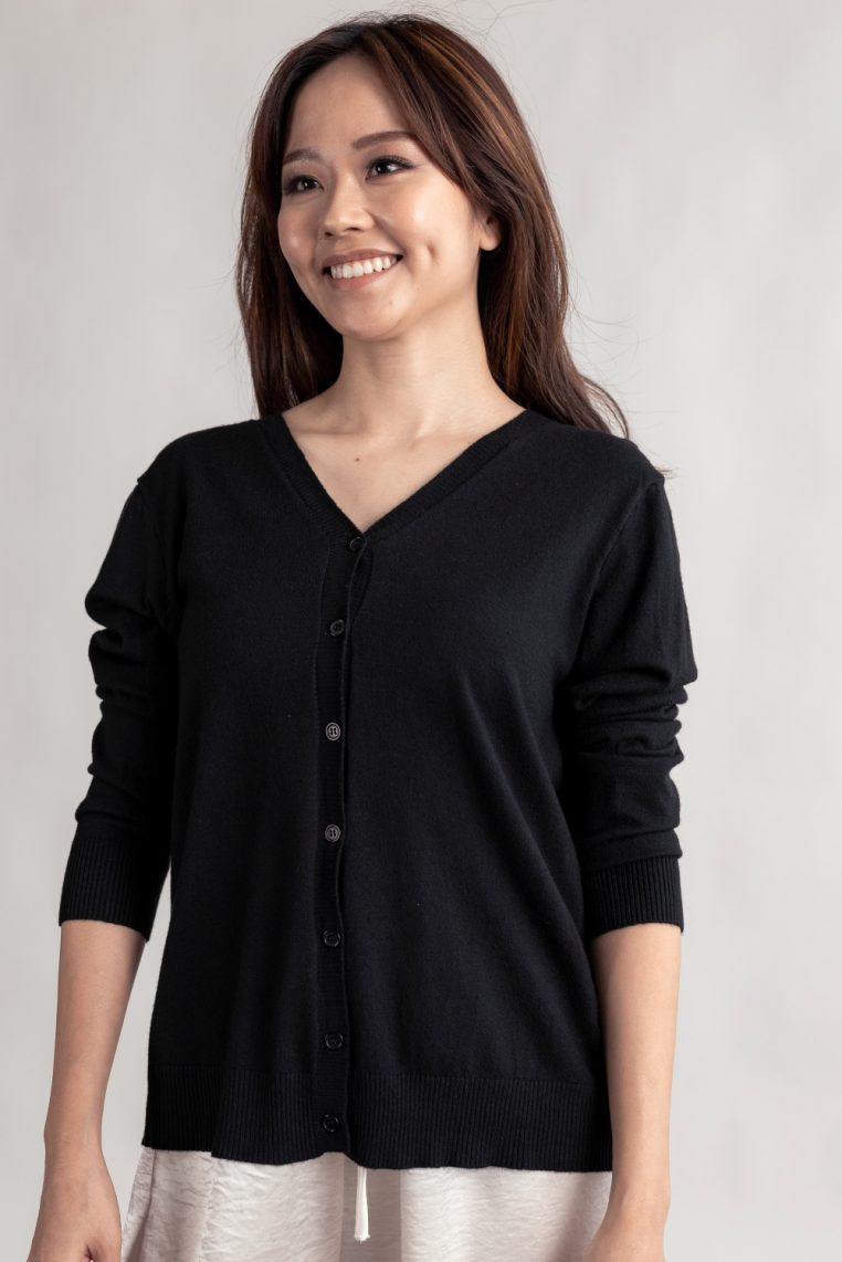 Basic V Neck Cardigan - Black - Image 8