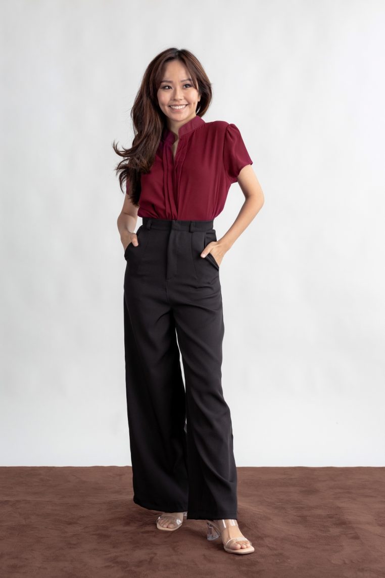 High Waist Wide Leg Tailored Pants - Black