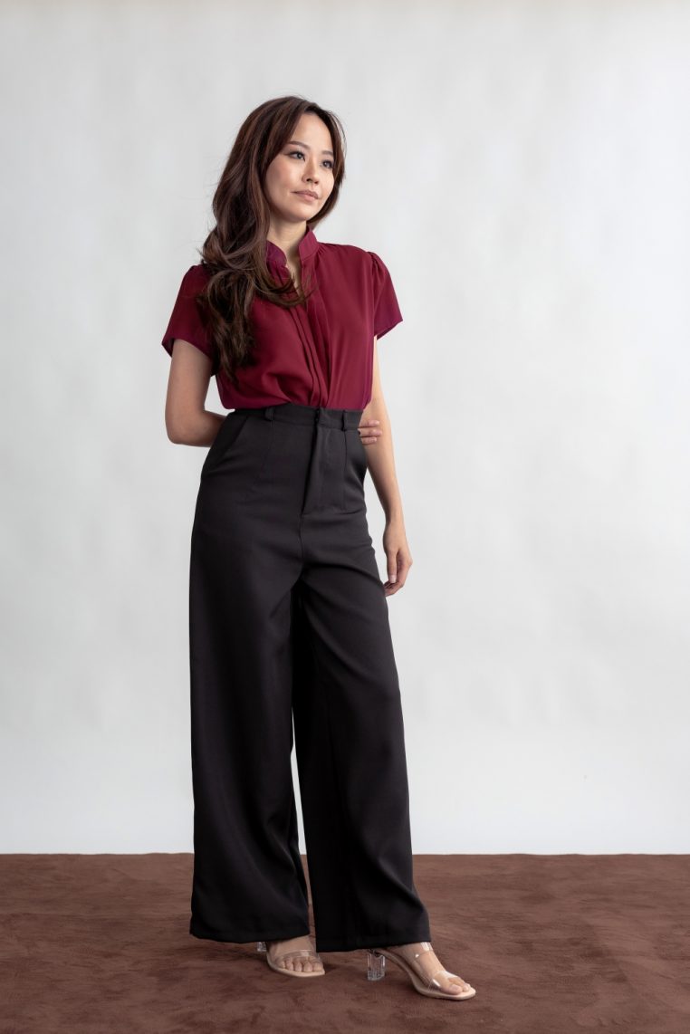 High Waist Wide Leg Tailored Pants - Black - Image 5