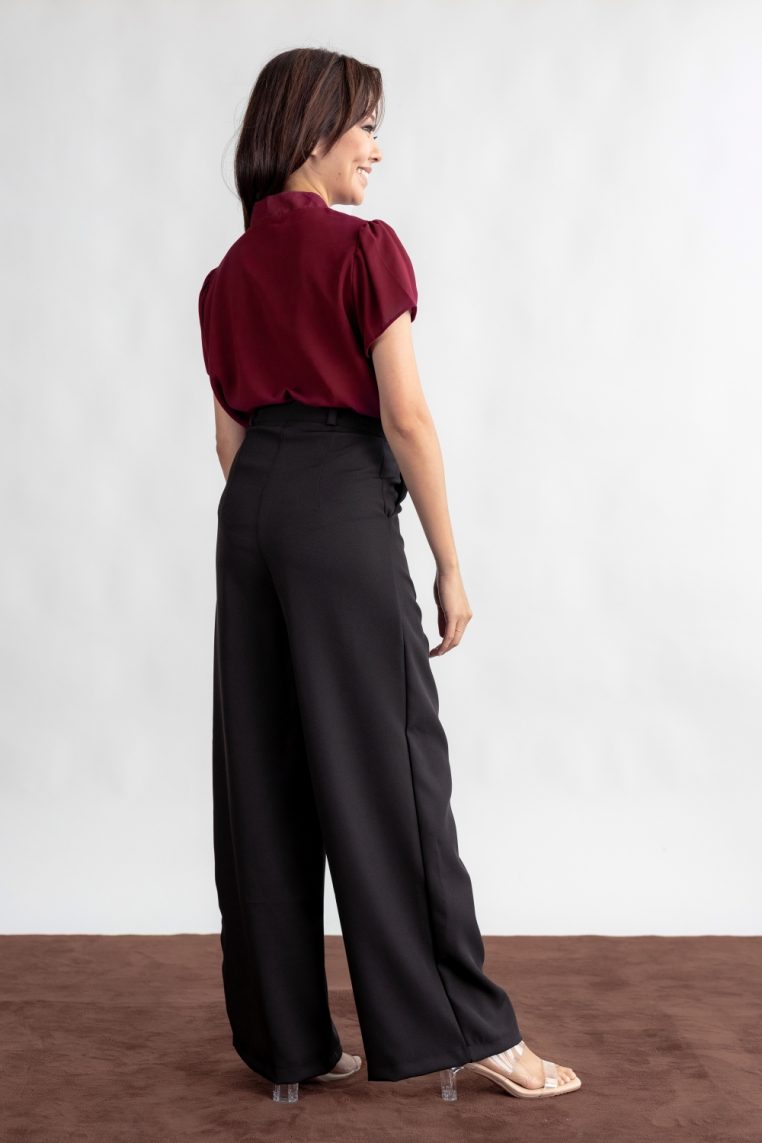 High Waist Wide Leg Tailored Pants - Black - Image 7