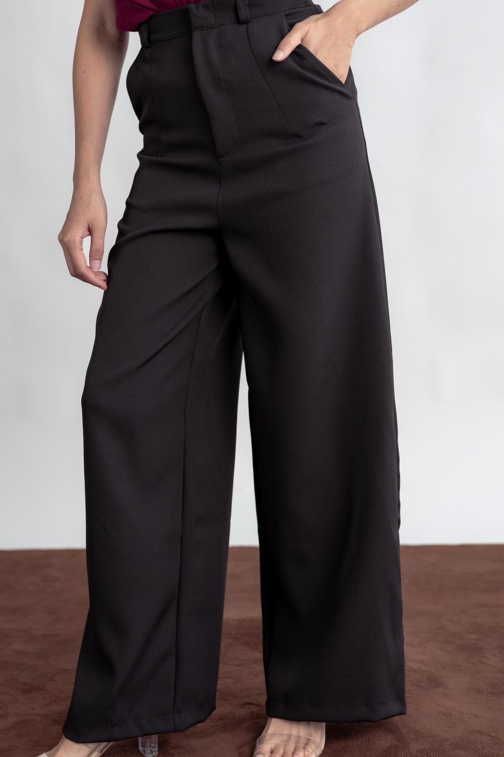 High Waist Wide Leg Tailored Pants - Black - Image 2