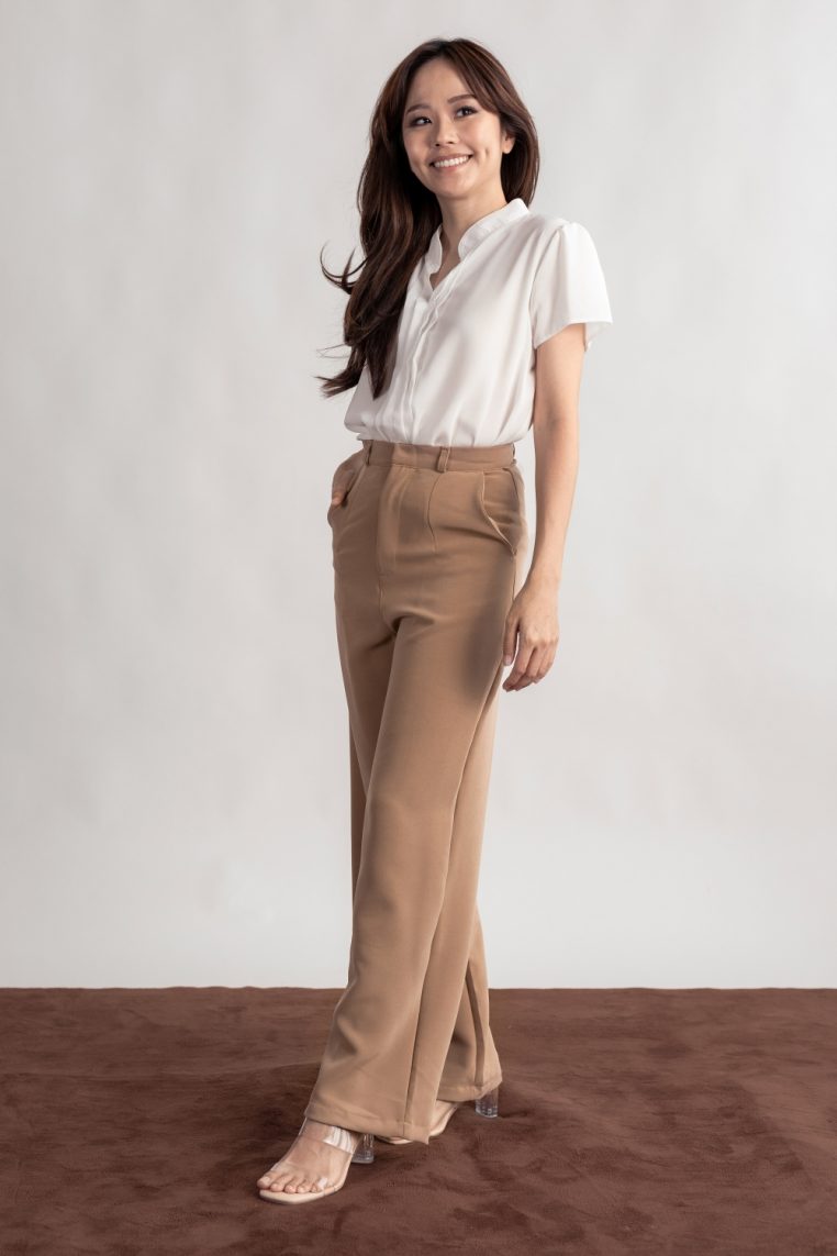 High Waist Wide Leg Tailored Pants - Light Brown - Image 4