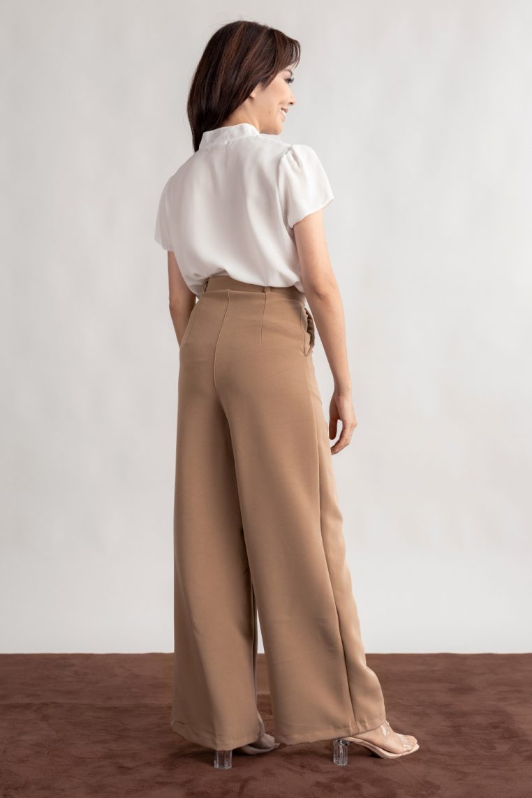 Alternative view of High Waist Wide Leg Tailored Pants - Light Brown