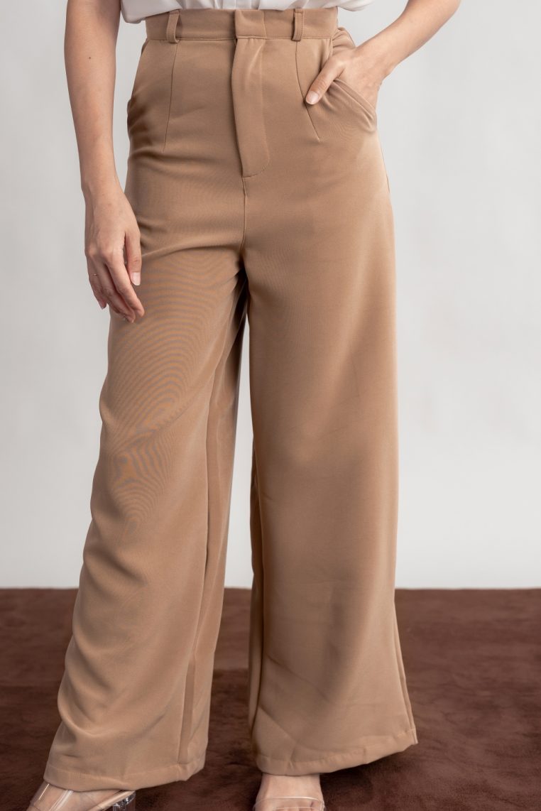 High Waist Wide Leg Tailored Pants - Light Brown - Image 6