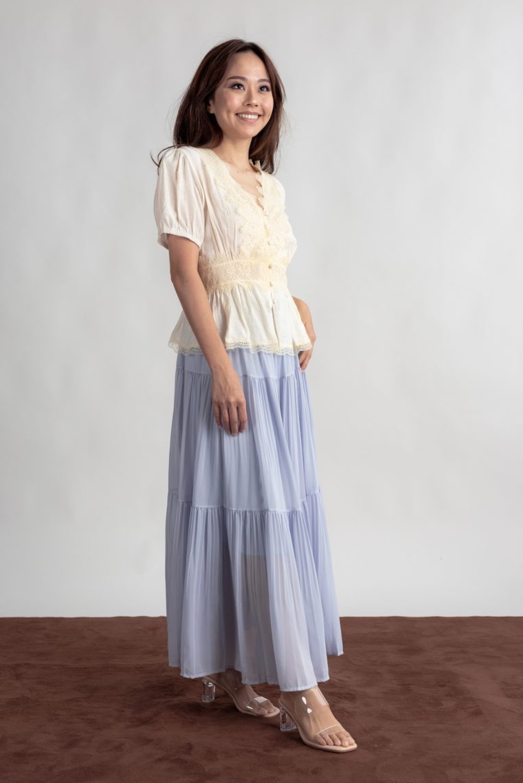 Chiffon Pleated Tiered Skirt - Blue - Image 5