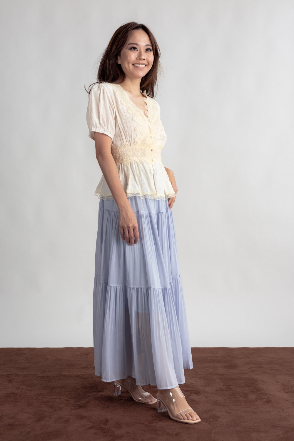 Chiffon Pleated Tiered Skirt - Blue - Image 5