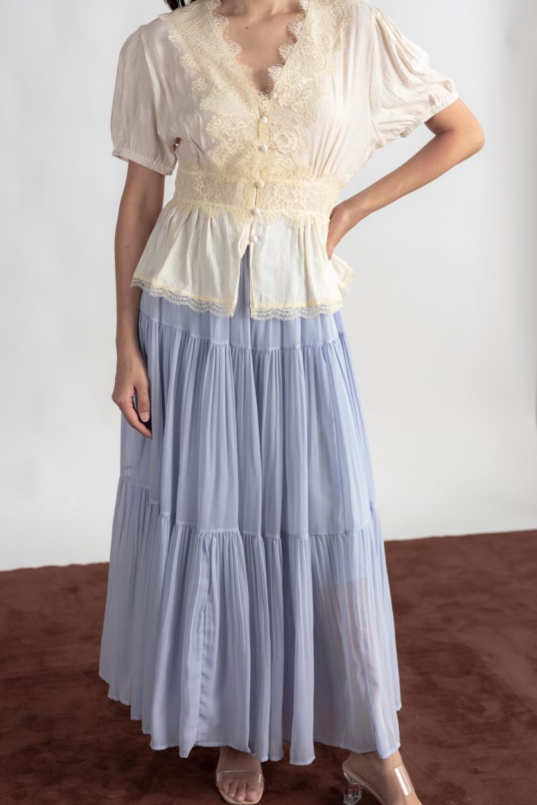 Alternative view of Chiffon Pleated Tiered Skirt - Blue