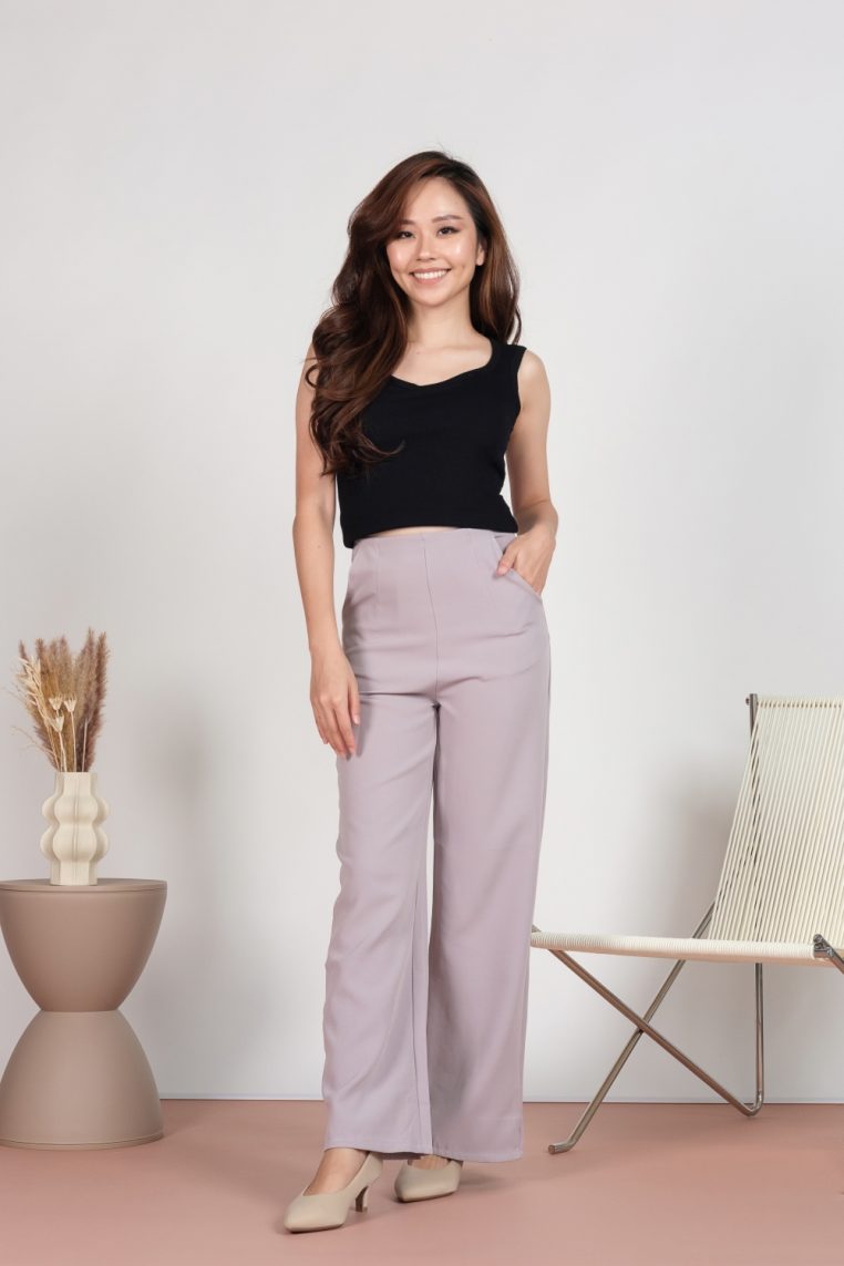 Pocket Flare Leg Tailored Pants - Grey