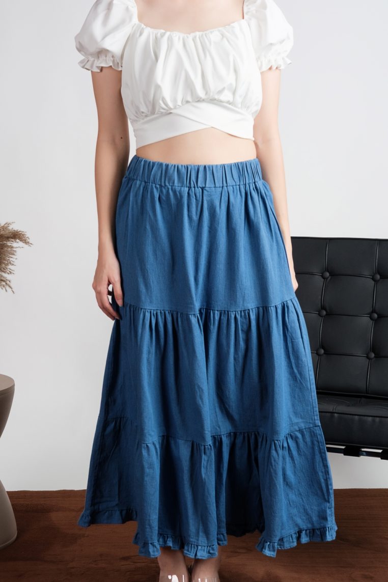 Alternative view of Denim Tiered Maxi Skirt - Blue