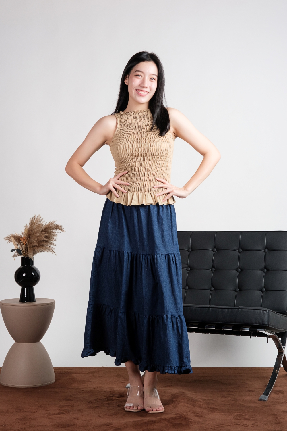 Denim Tiered Maxi Skirt - Dark Blue - Image 4