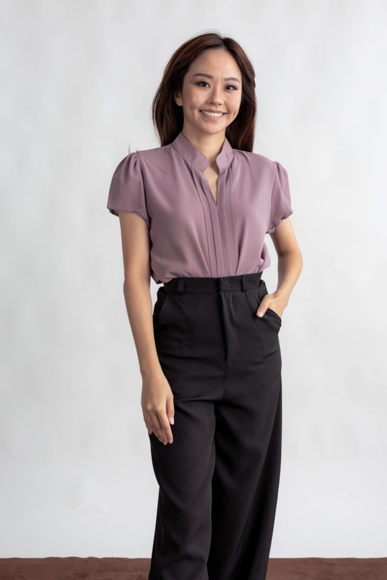 Mandarin Collar Pleated Front Blouse - Mauve
