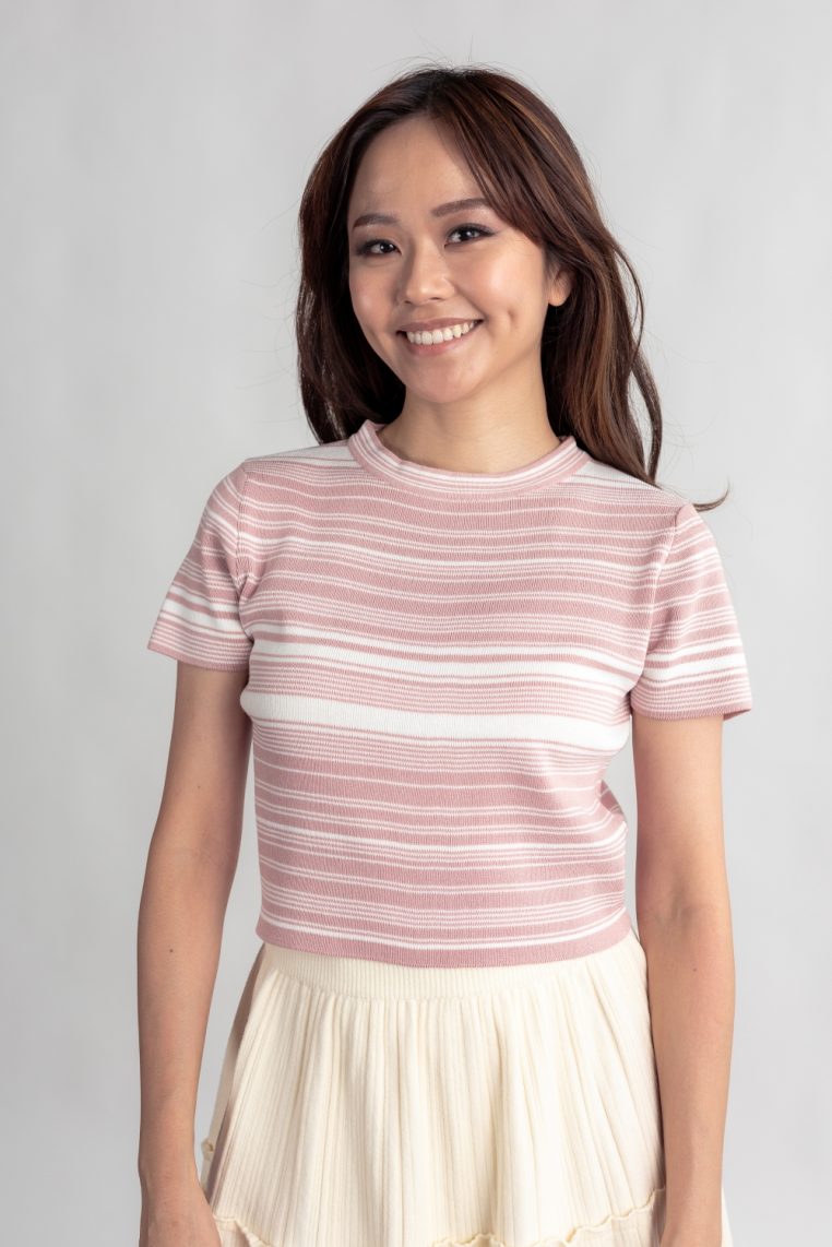White Striped Knit Crop Top - Blush