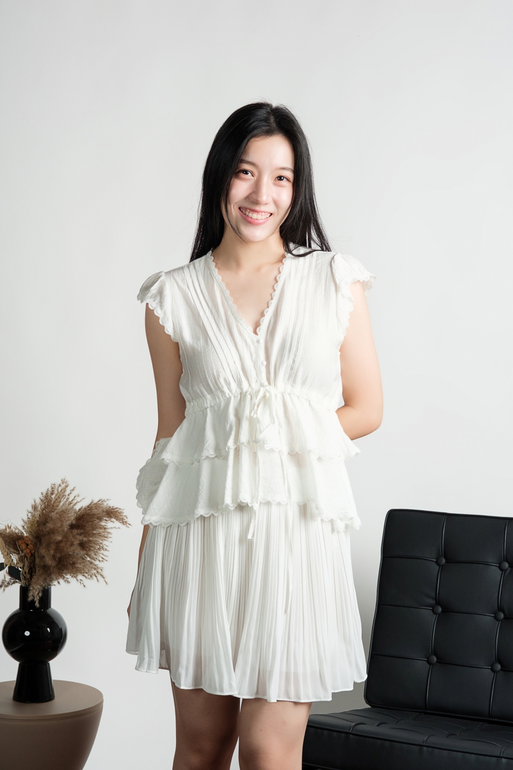 Lace Trim Tiered Blouse - White - Image 10