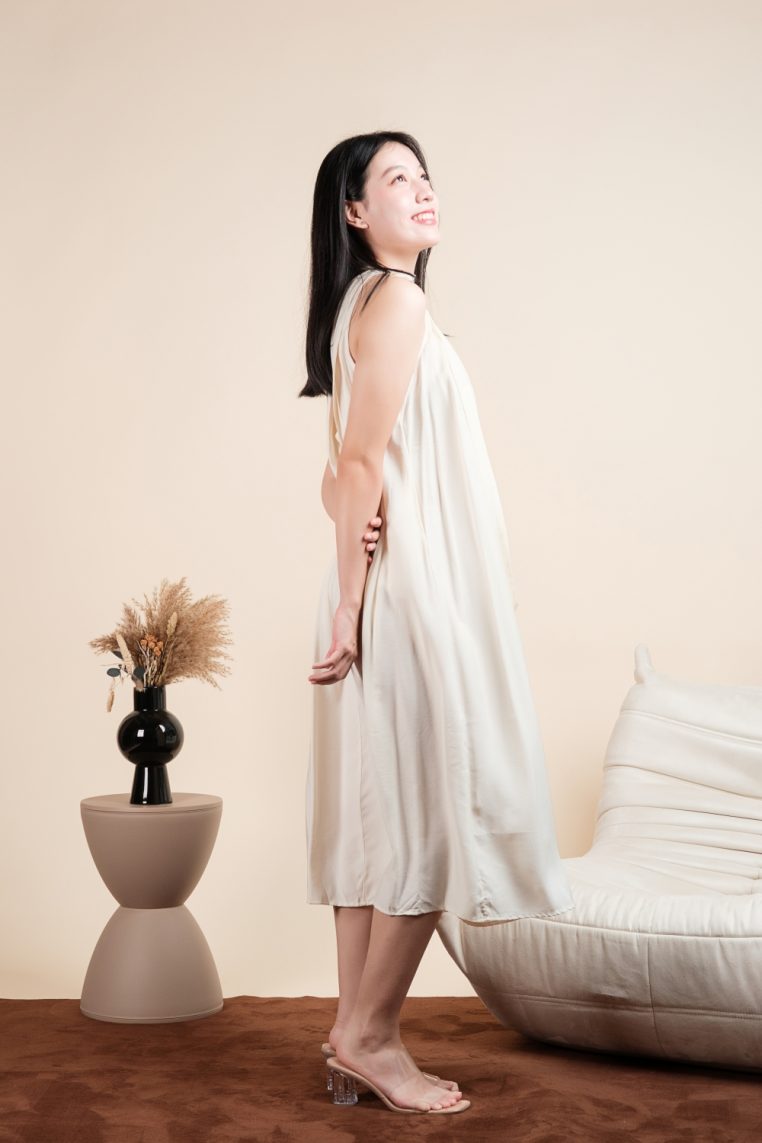 Oversized Cotton Pleated Maxi Dress with Belt - Cream - Image 6