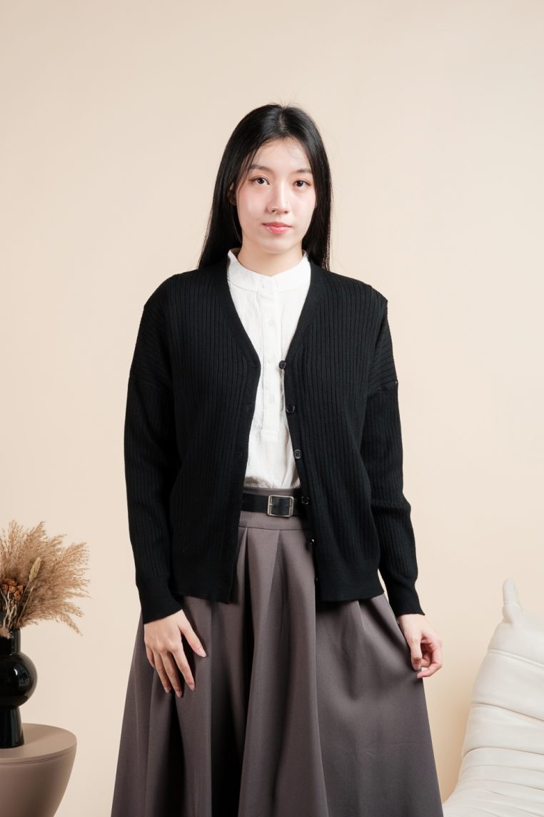 Basic Ribbed Knit Cardigan - Black - Image 11