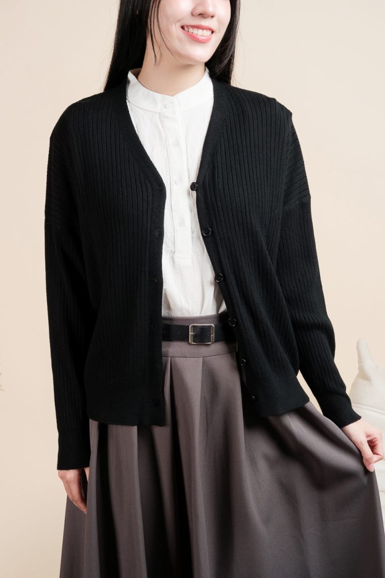 Basic Ribbed Knit Cardigan - Black - Image 12