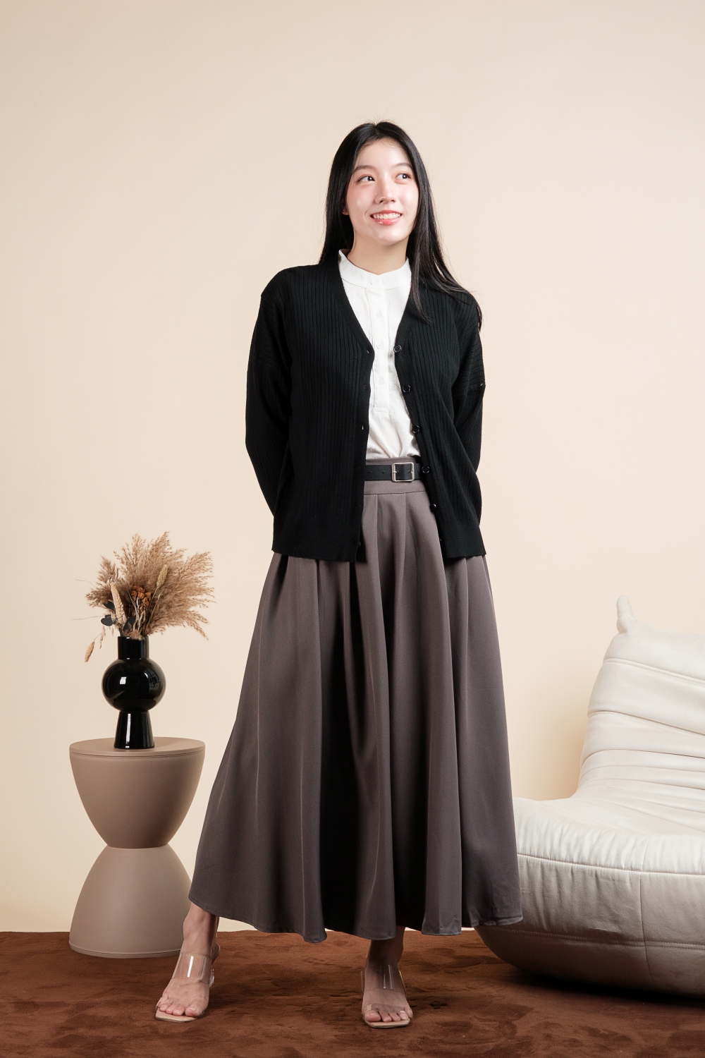 Basic Ribbed Knit Cardigan - Black - Image 4