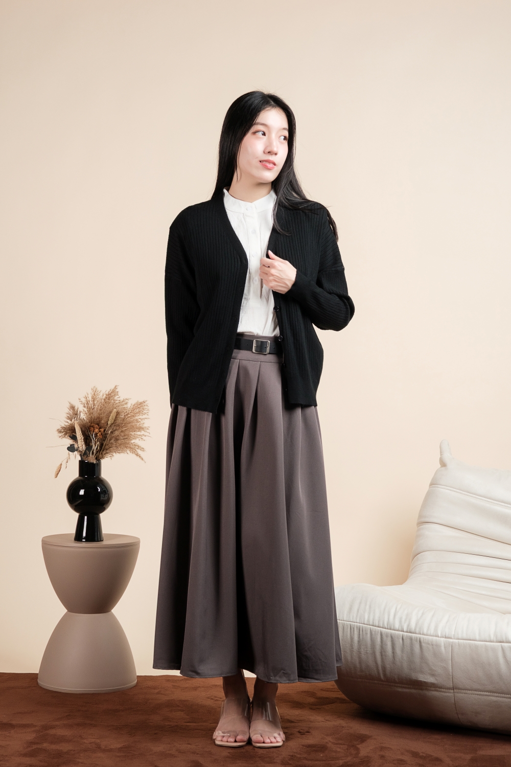 Basic Ribbed Knit Cardigan - Black - Image 5