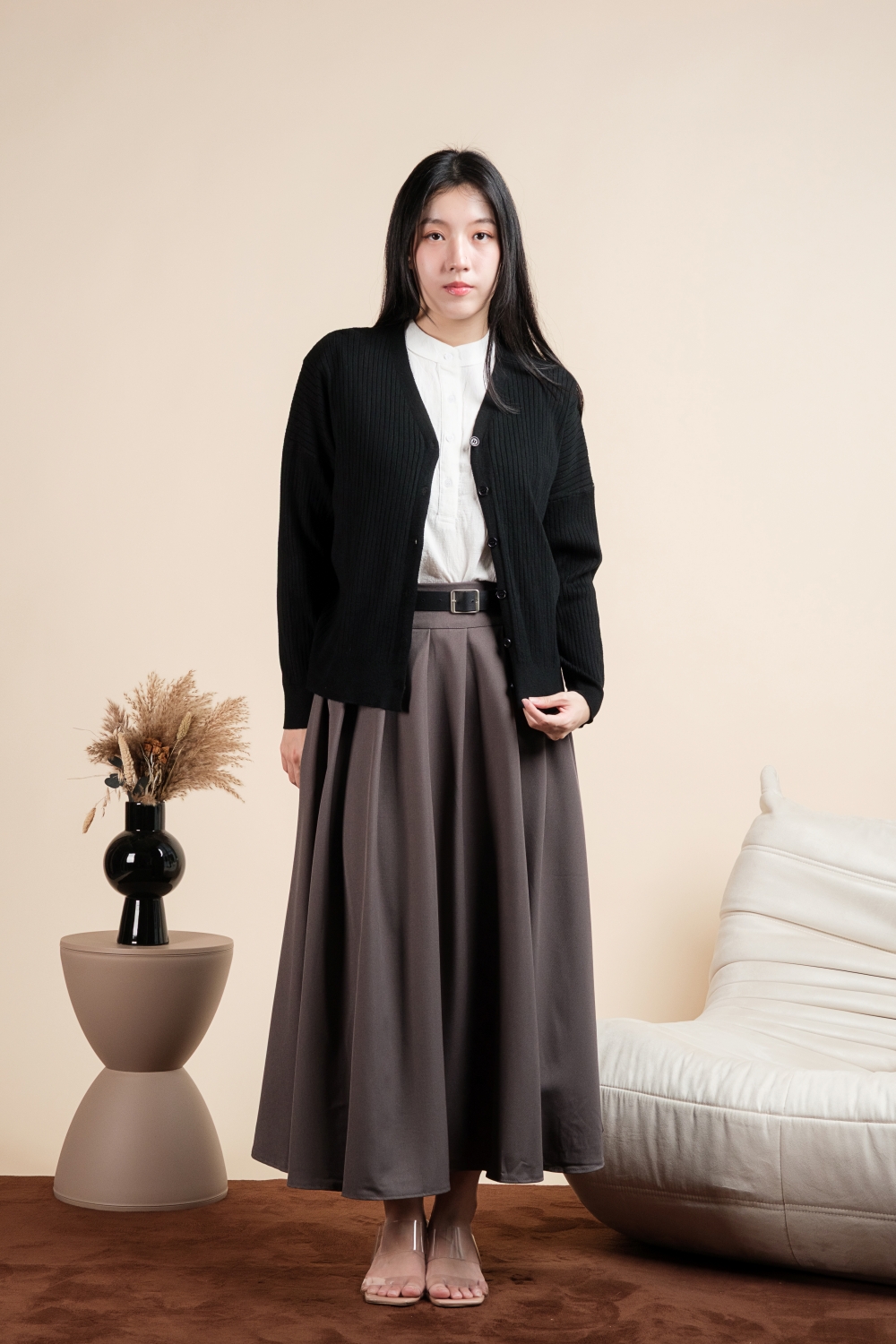 Basic Ribbed Knit Cardigan - Black - Image 6