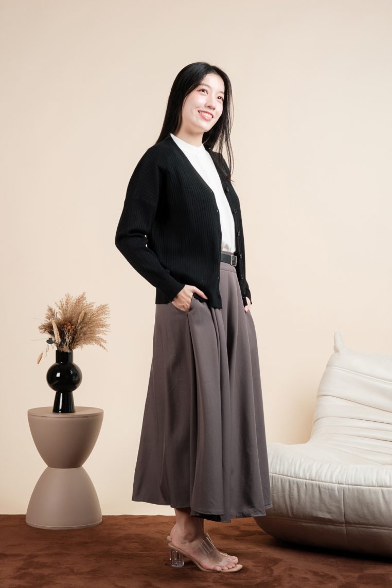 Basic Ribbed Knit Cardigan - Black - Image 7