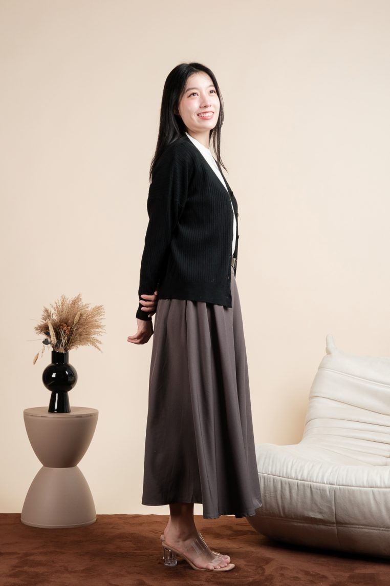 Basic Ribbed Knit Cardigan - Black - Image 8