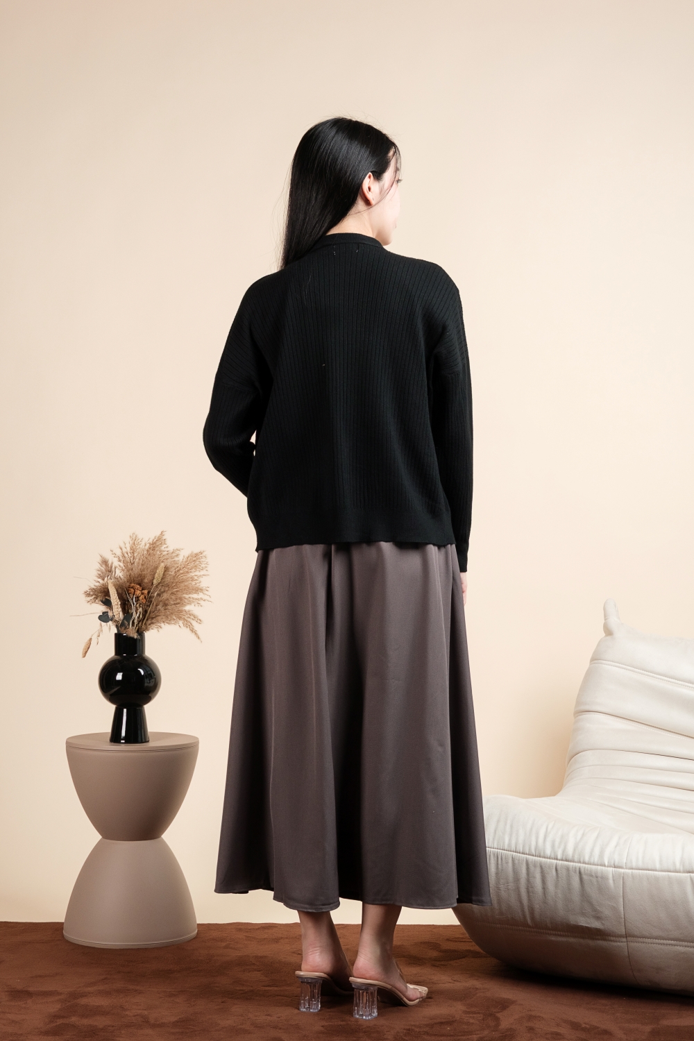 Basic Ribbed Knit Cardigan - Black - Image 9