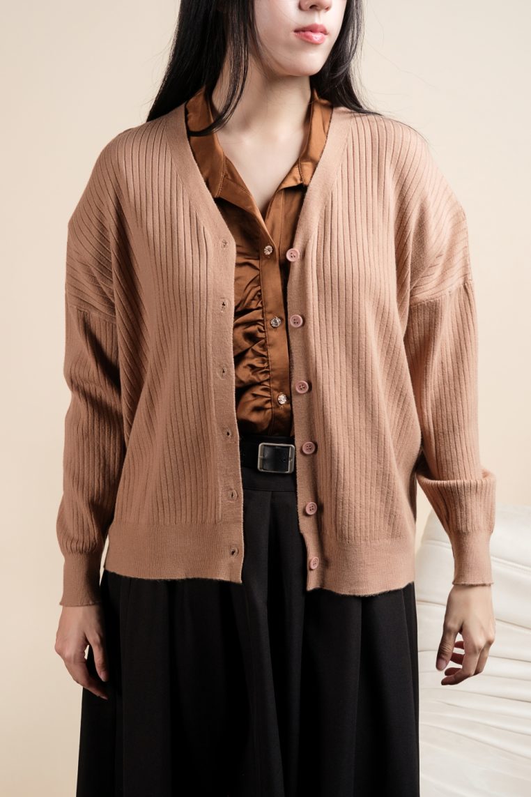 Alternative view of Basic Ribbed Knit Cardigan - Brown