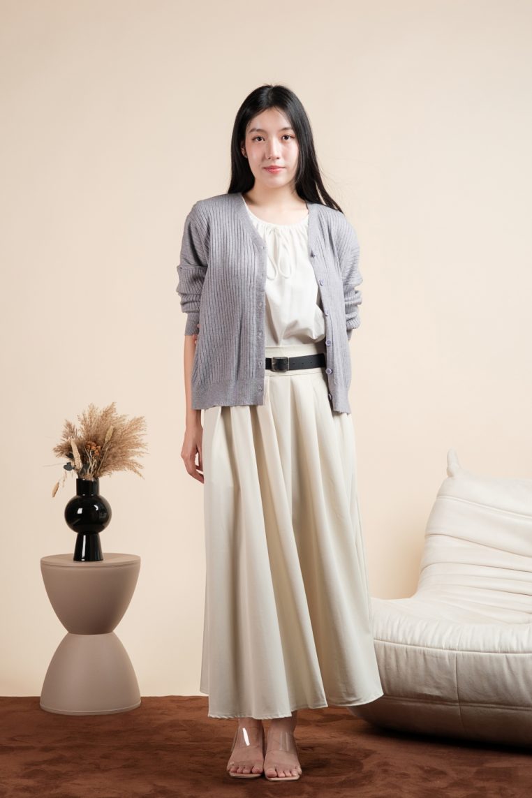 Basic Ribbed Knit Cardigan - Grey - Image 5