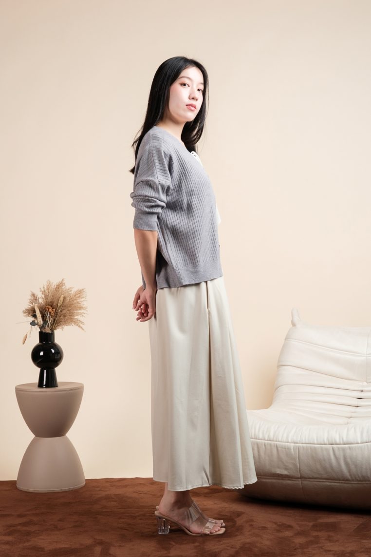 Basic Ribbed Knit Cardigan - Grey - Image 8