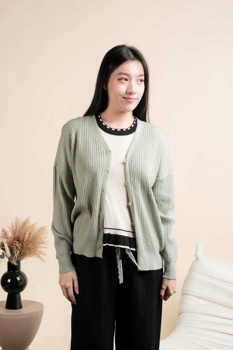 Basic Ribbed Knit Cardigan - Sage