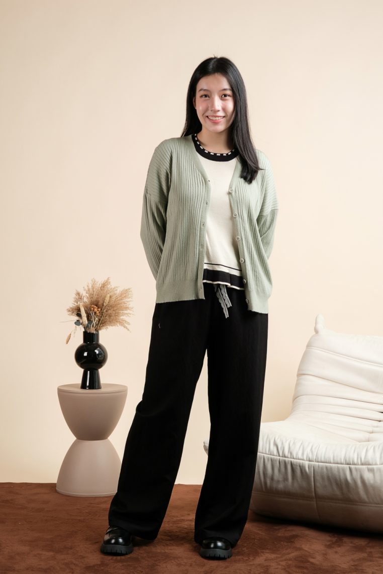 Basic Ribbed Knit Cardigan - Sage - Image 3