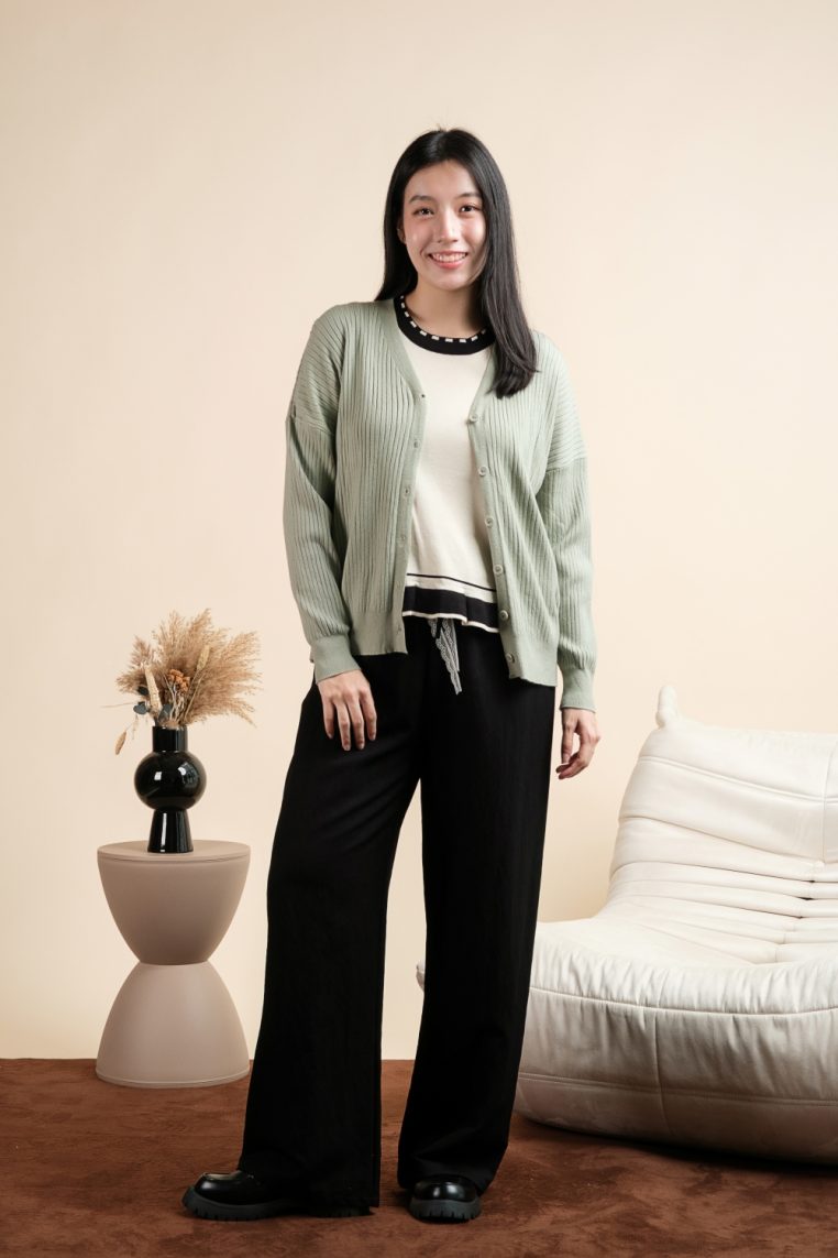 Basic Ribbed Knit Cardigan - Sage - Image 4
