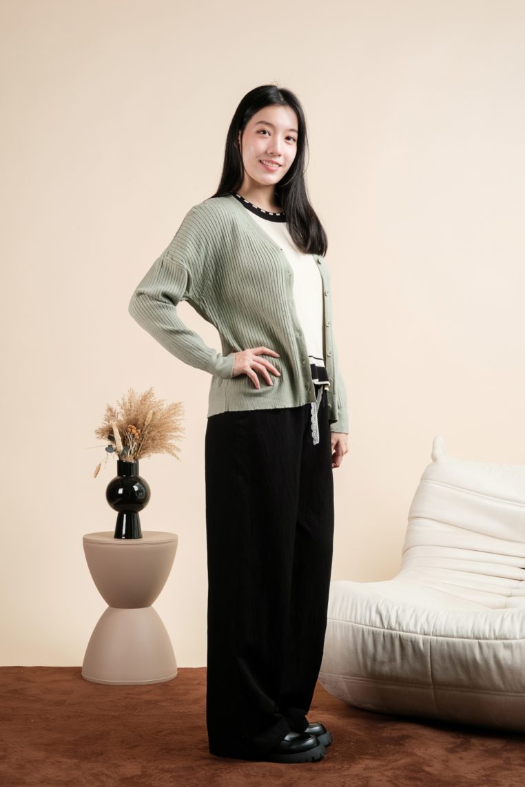 Basic Ribbed Knit Cardigan - Sage - Image 7