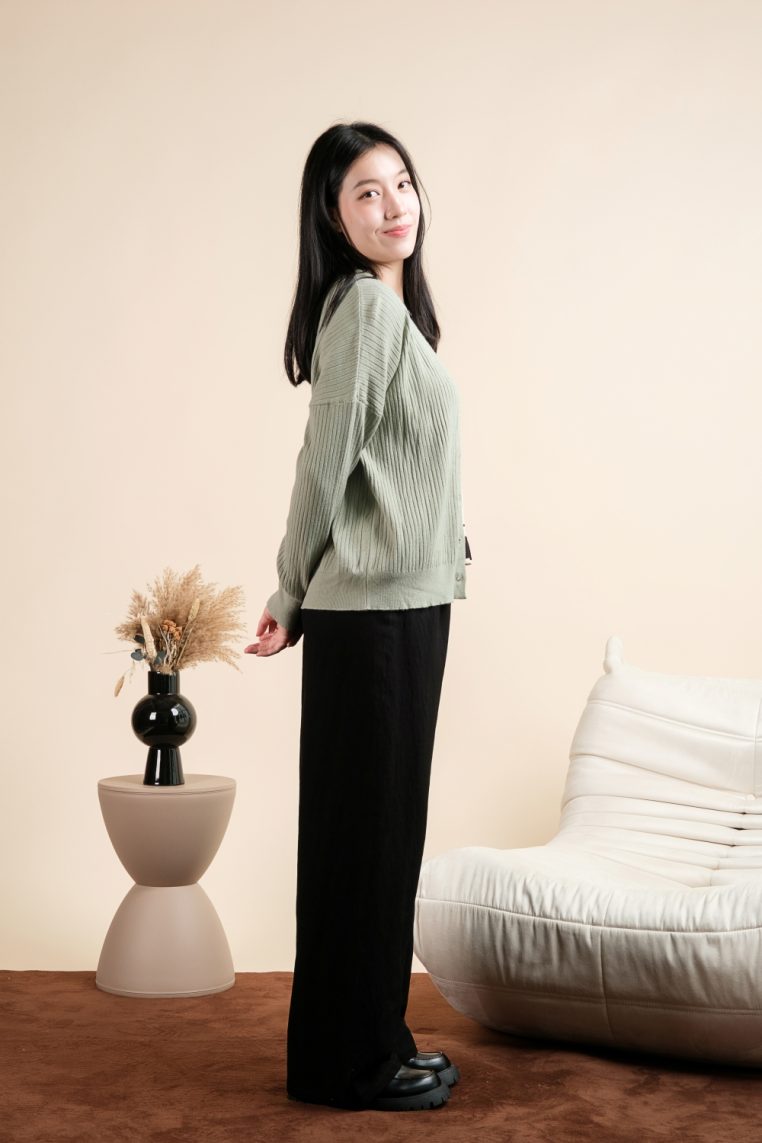 Basic Ribbed Knit Cardigan - Sage - Image 8