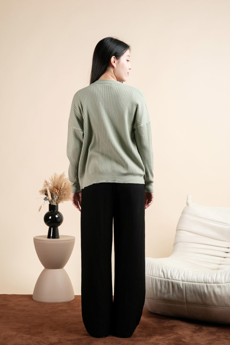 Basic Ribbed Knit Cardigan - Sage - Image 9