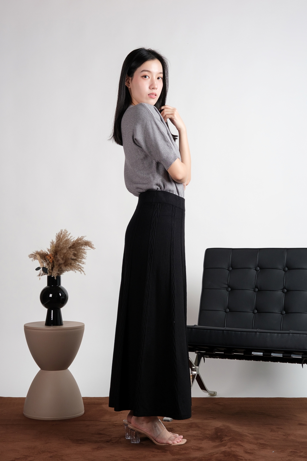Cable Knit Maxi Skirt - Black