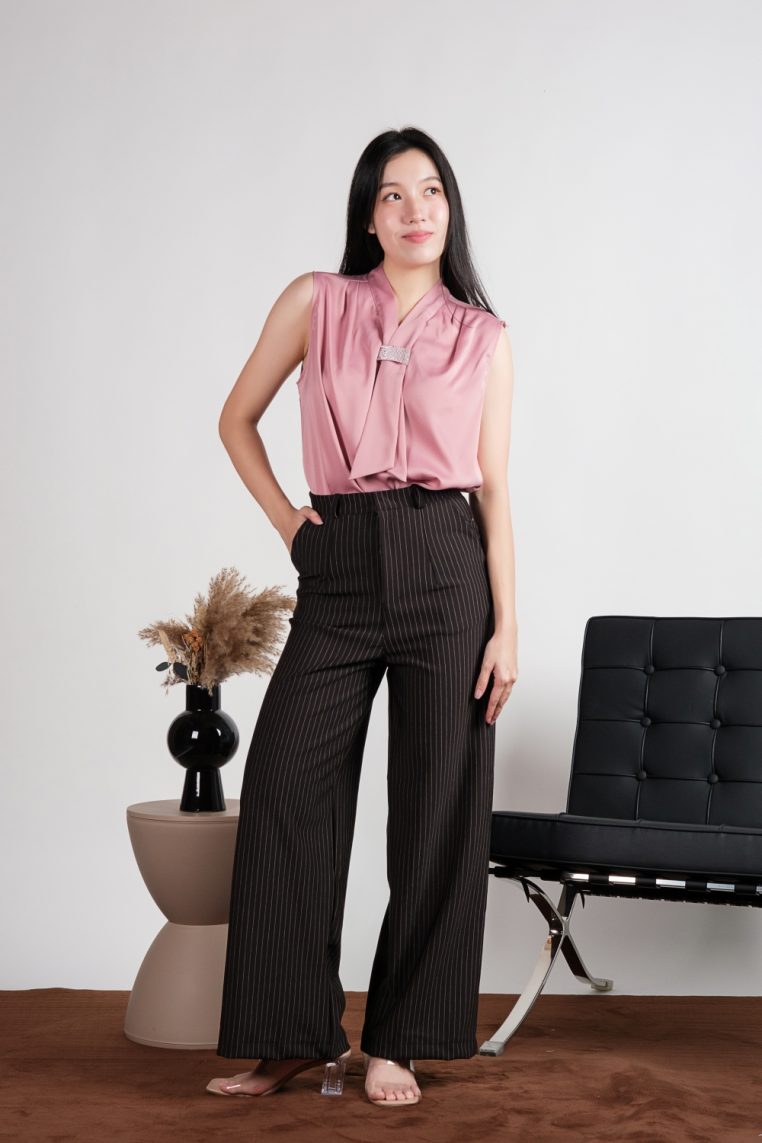 Alternative view of Sleeveless Diamante Tie Neck Satin Blouse - Pink