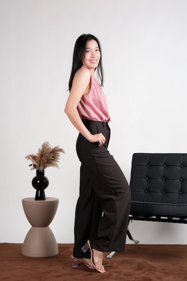 Sleeveless Diamante Tie Neck Satin Blouse - Pink - Image 8