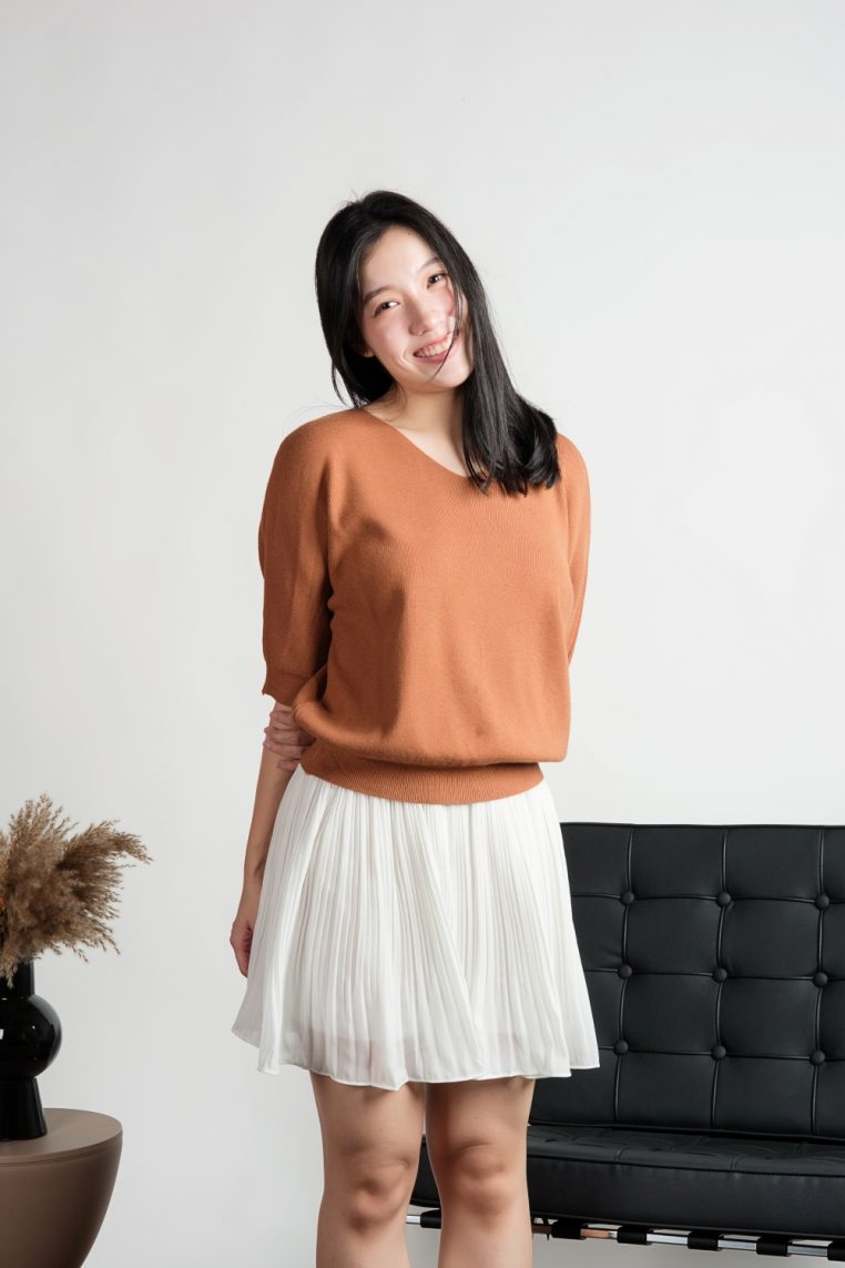 V Neck Batwing Knit Top - Burnt Orange - Image 10