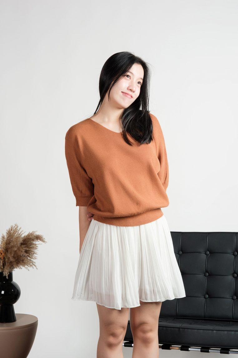 V Neck Batwing Knit Top - Burnt Orange - Image 11
