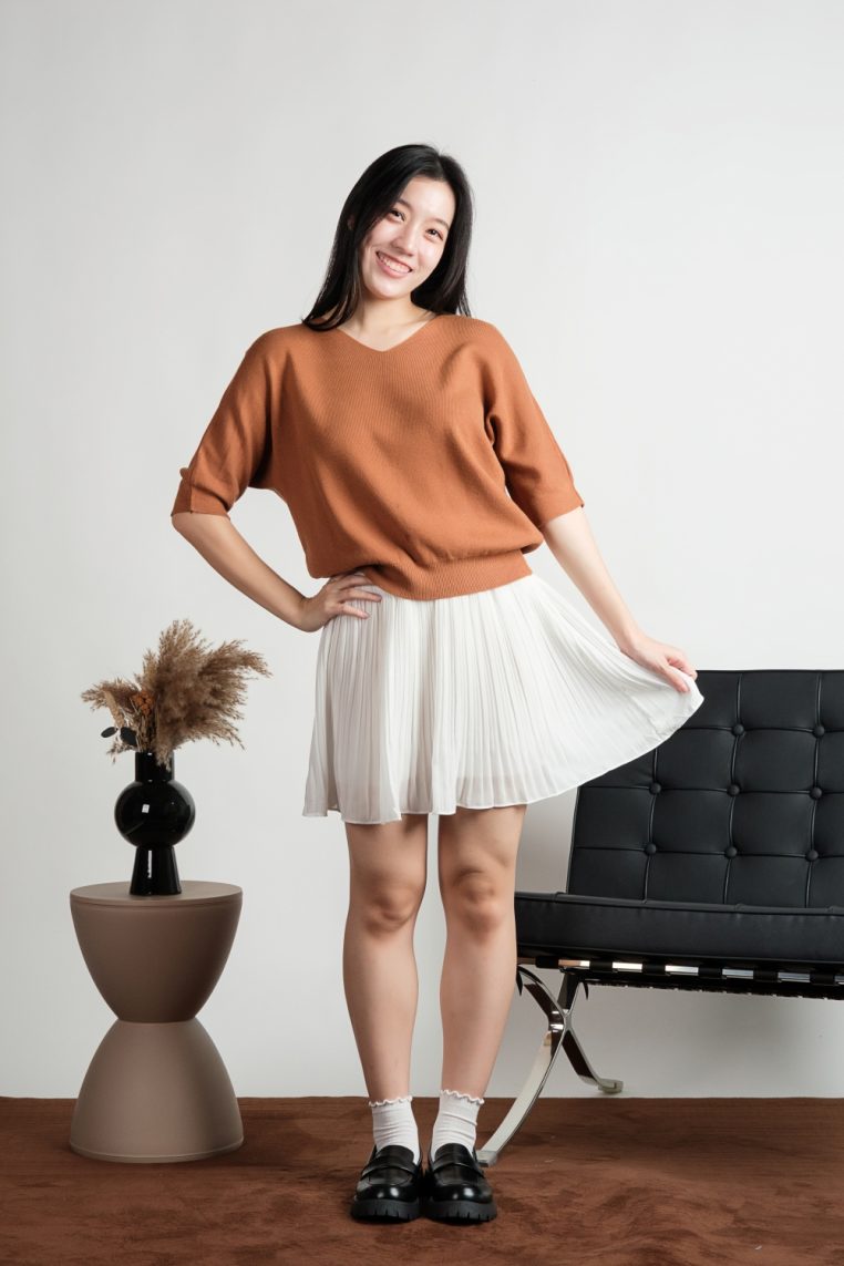 V Neck Batwing Knit Top - Burnt Orange - Image 3
