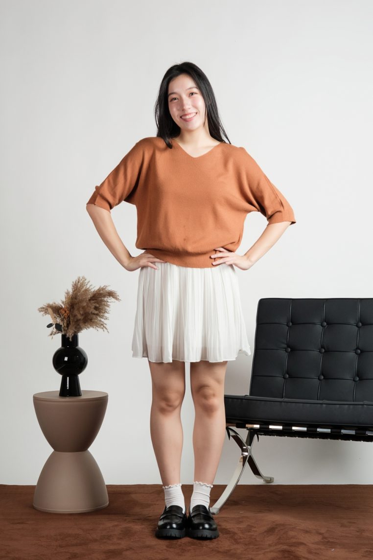 V Neck Batwing Knit Top - Burnt Orange - Image 4