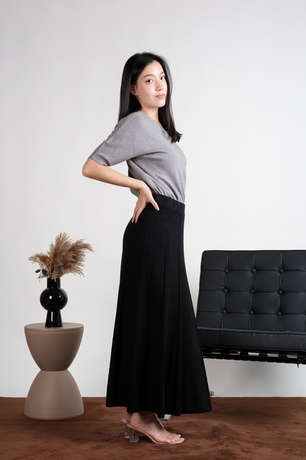 V Neck Batwing Knit Top - Grey - Image 3