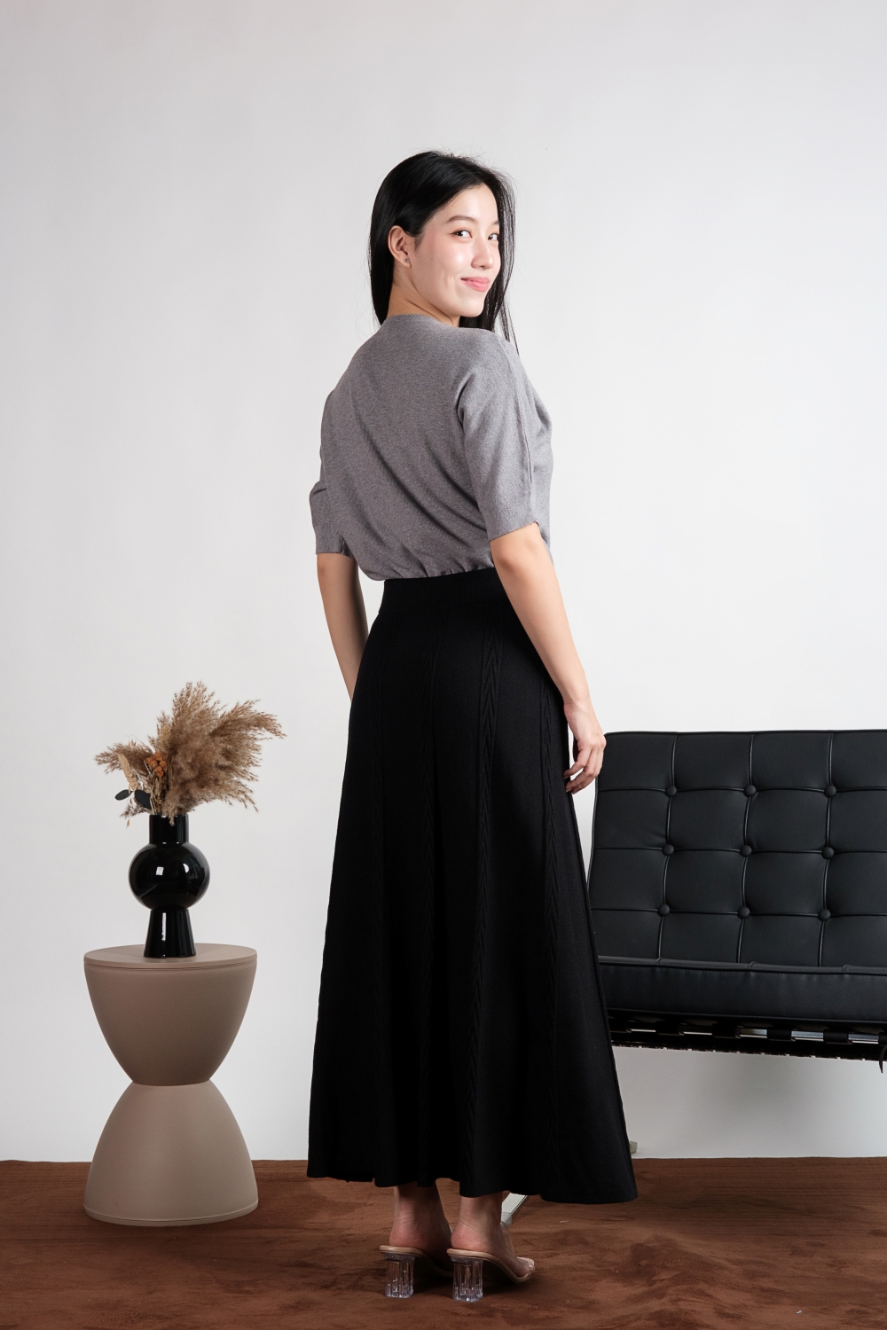 V Neck Batwing Knit Top - Grey - Image 4