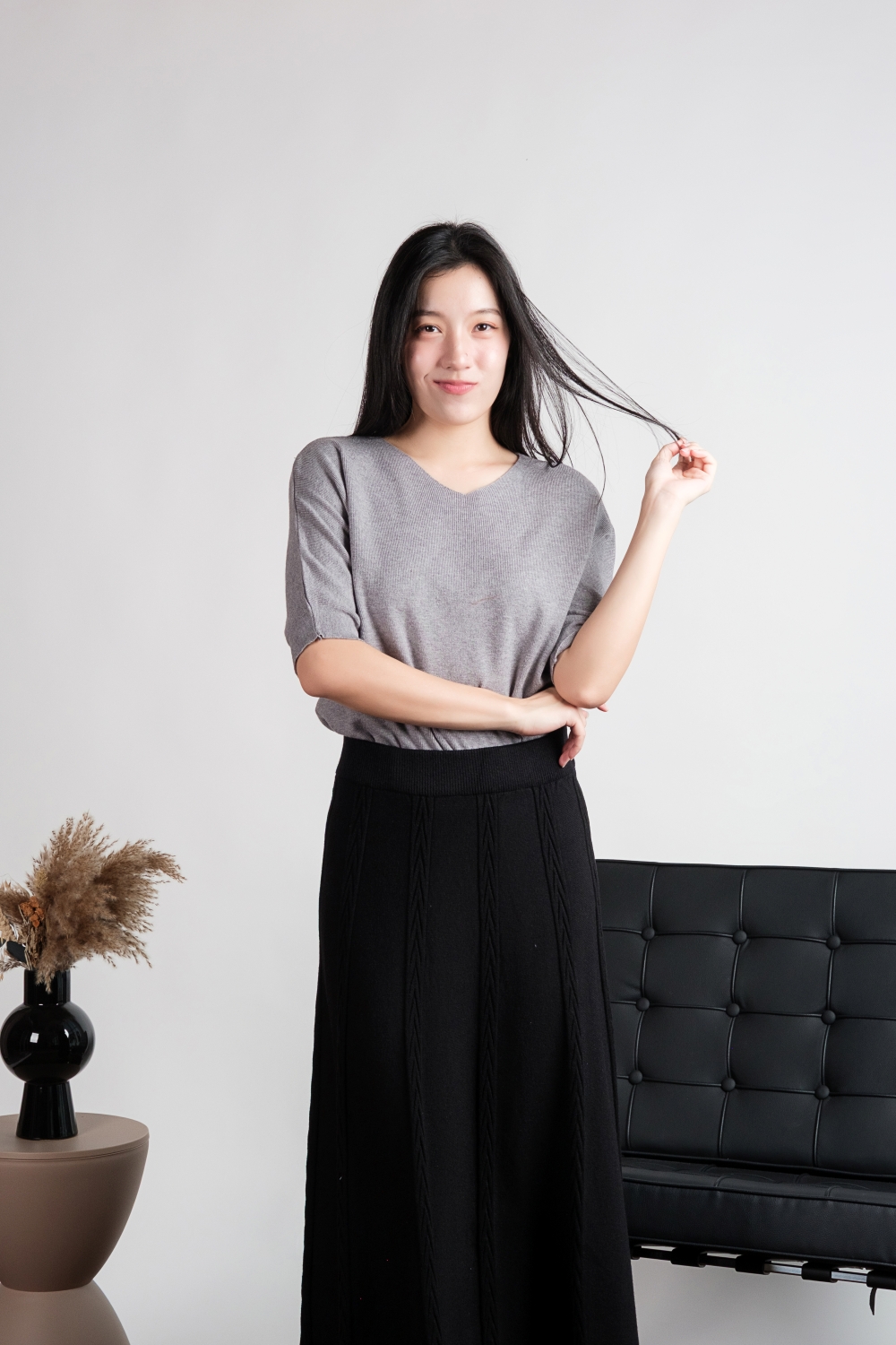V Neck Batwing Knit Top - Grey - Image 6