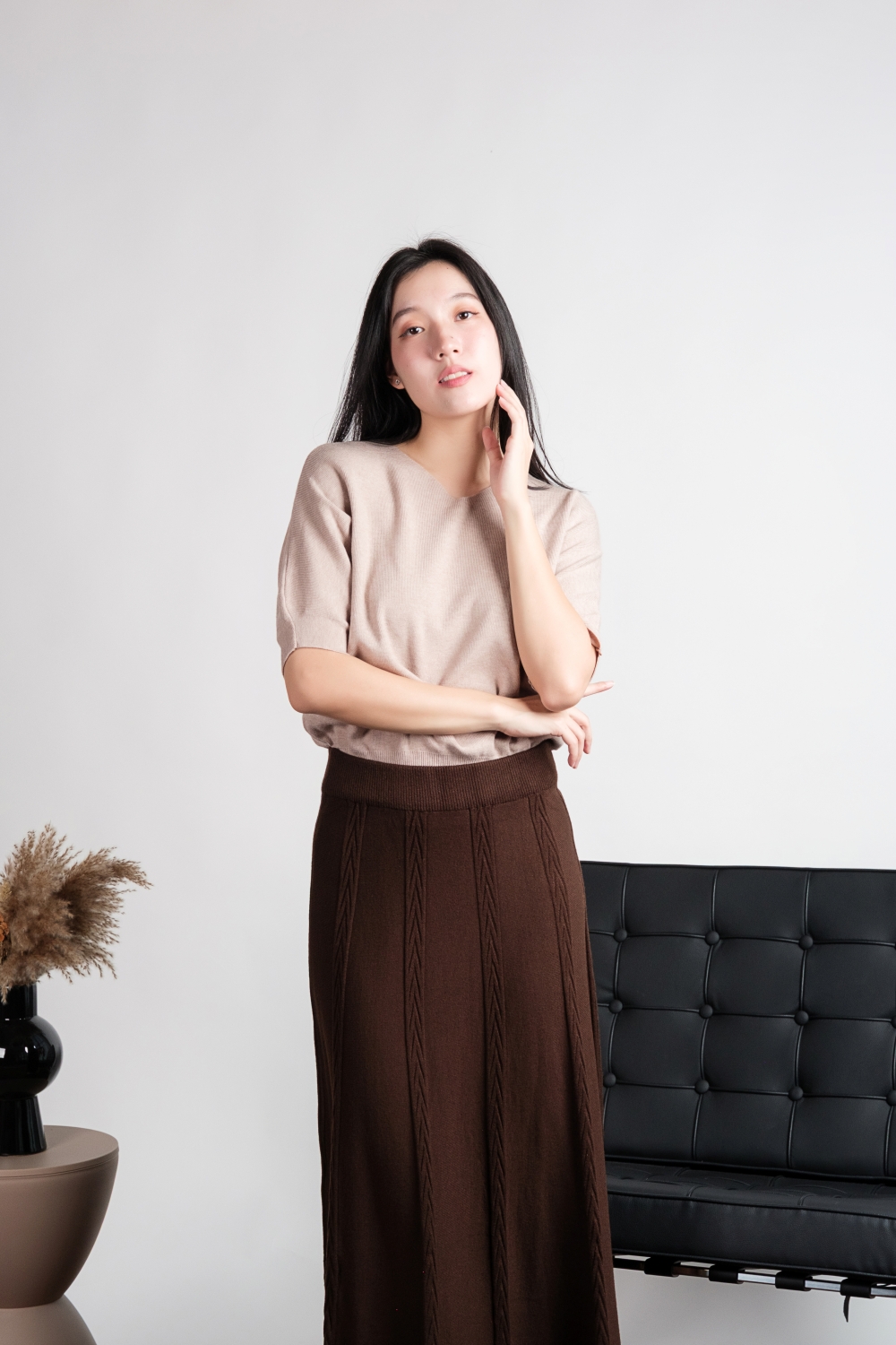 V Neck Batwing Knit Top - Khaki - Image 5