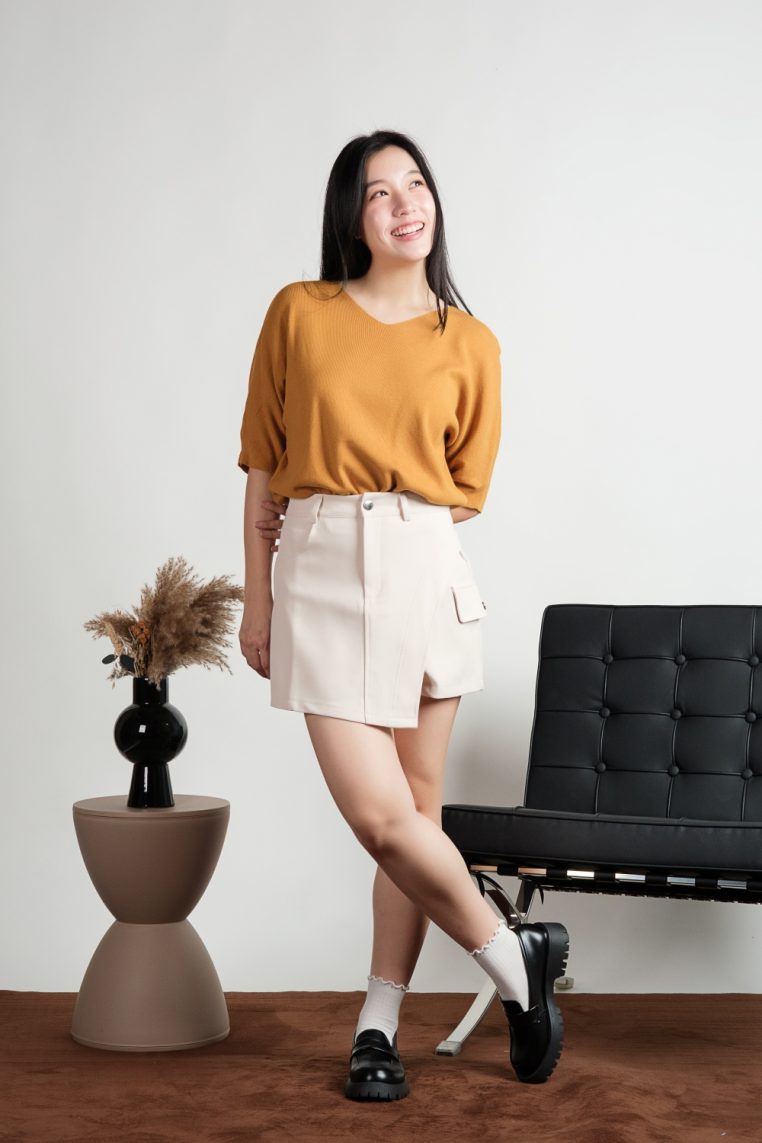 Alternative view of V Neck Batwing Knit Top - Mustard