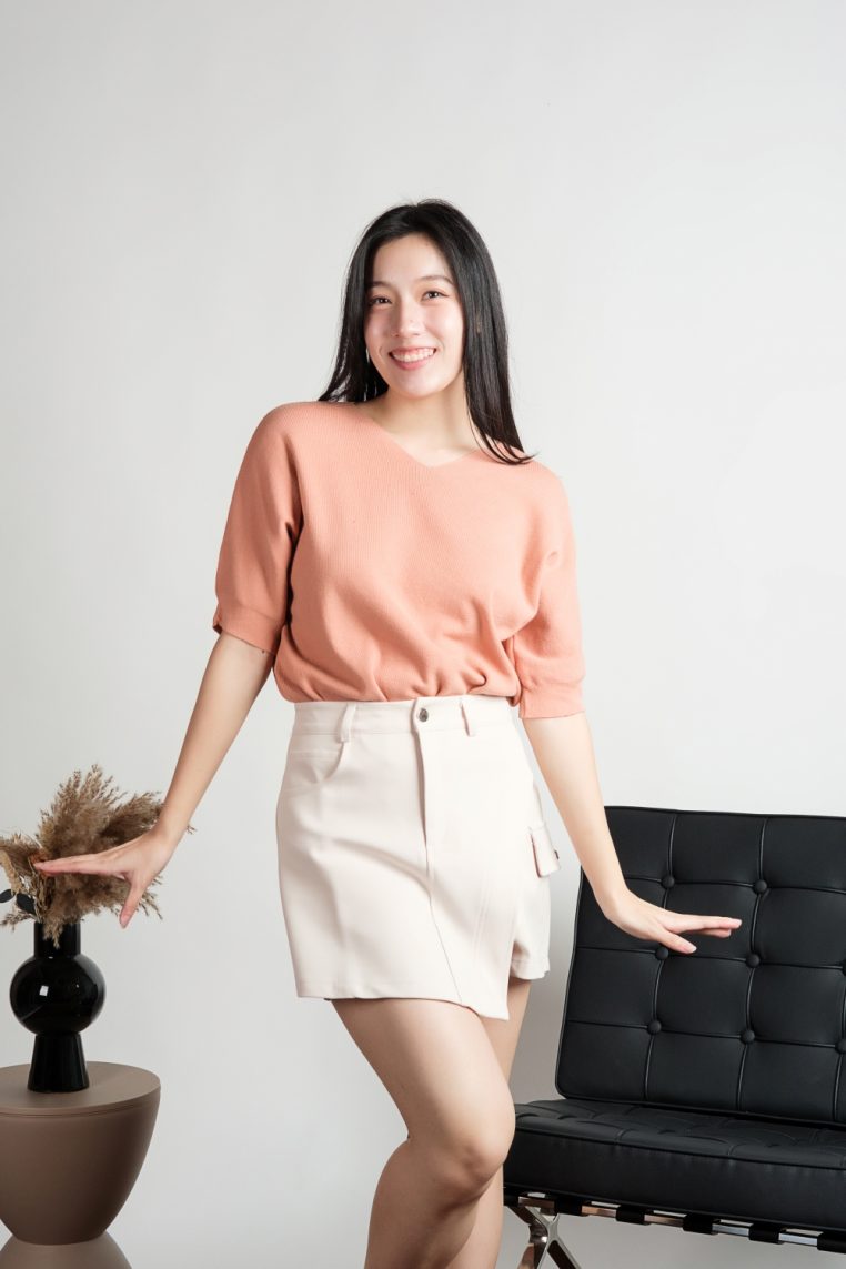 V Neck Batwing Knit Top - Peach - Image 12